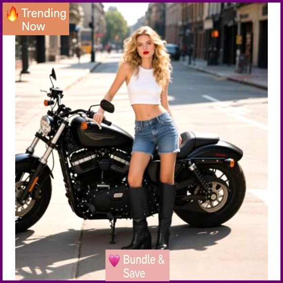 Women's Knee High Boots Wide Calf Platform Chunky Heel Square Toe - Picture 3 of 8